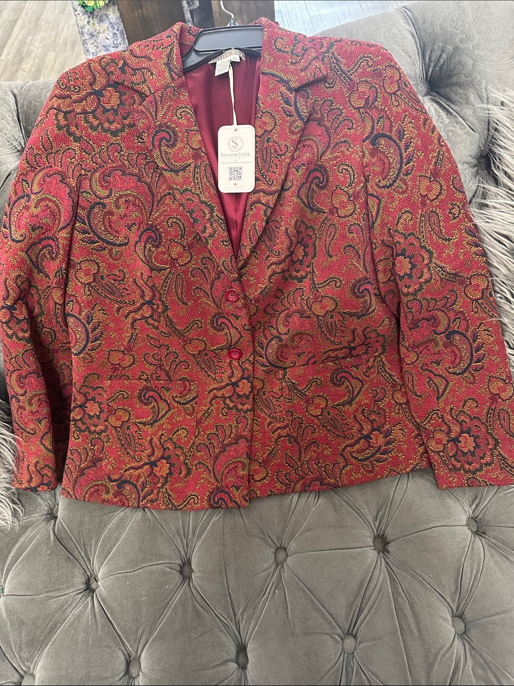 Red Paisley Tailored Blazer Jacket - Unbranded